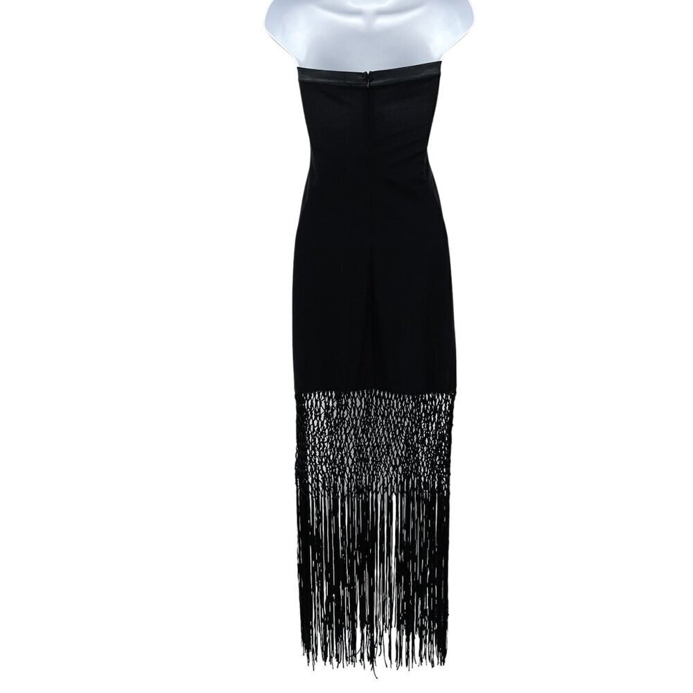 NEW Fashion Nova Farrah Crochet Tassel Fringe Maxi Dress Strapless Black Large - Picture 4 of 10